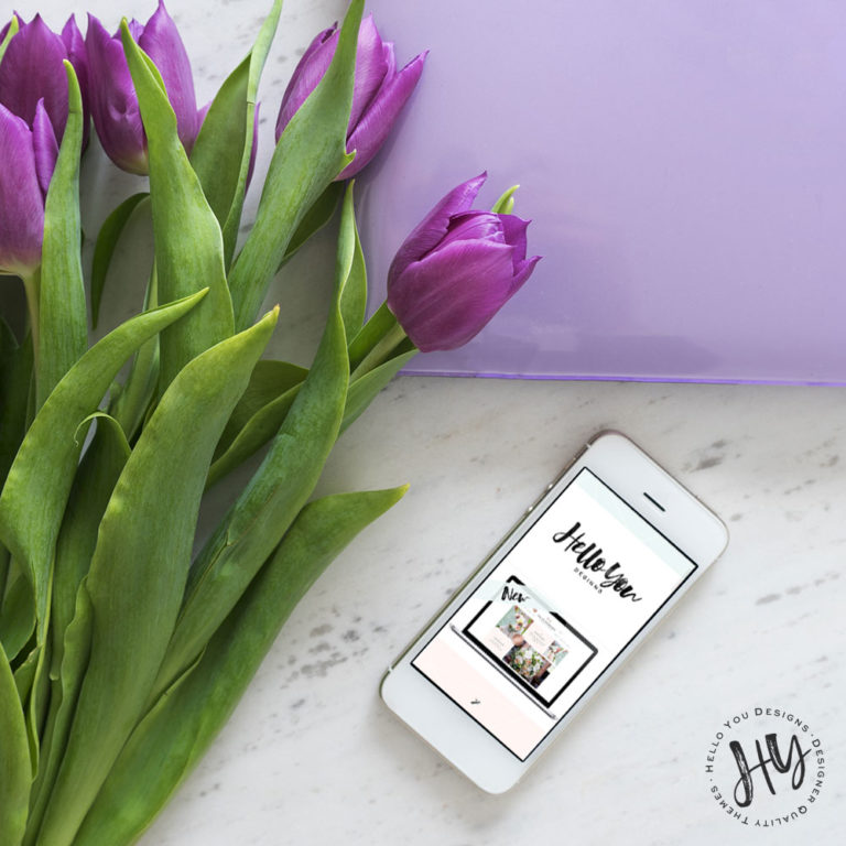 Cell phone mock up purple tulips