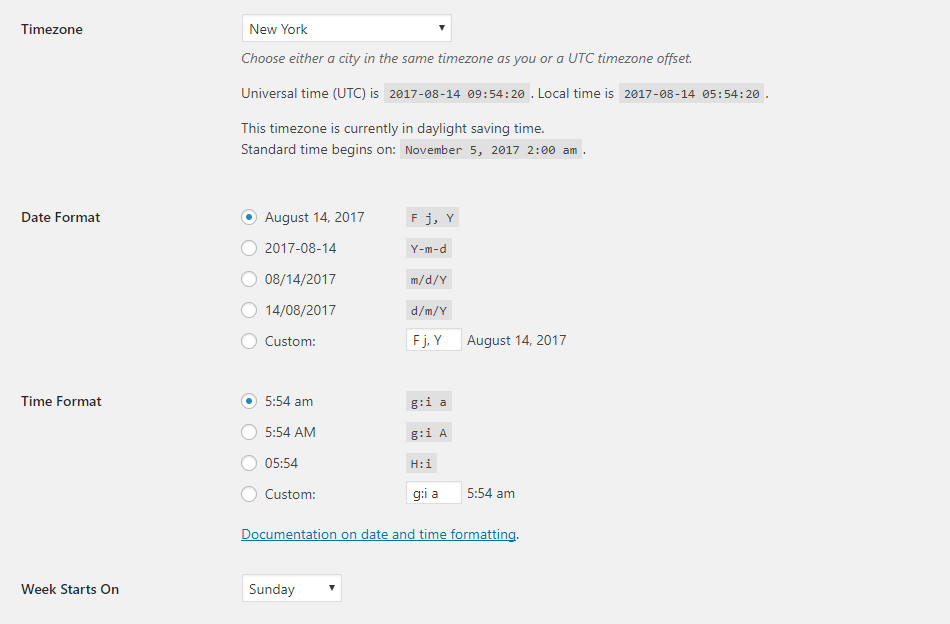 Update WordPress Date and Time structure