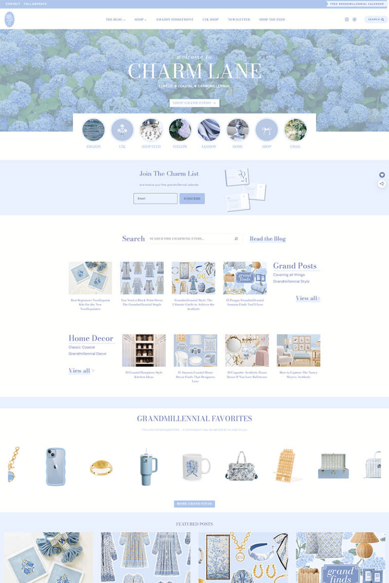 Charm Lane - A Coastal Grandmillennial Blog Hello Blogger WordPress Theme