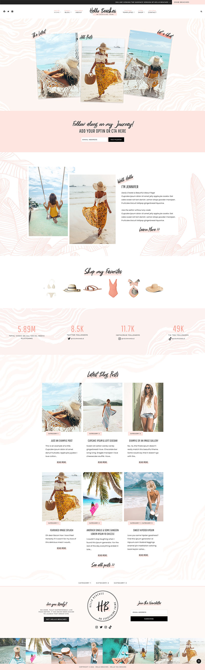 Hello Beaches WordPRess theme blogger travel feminine