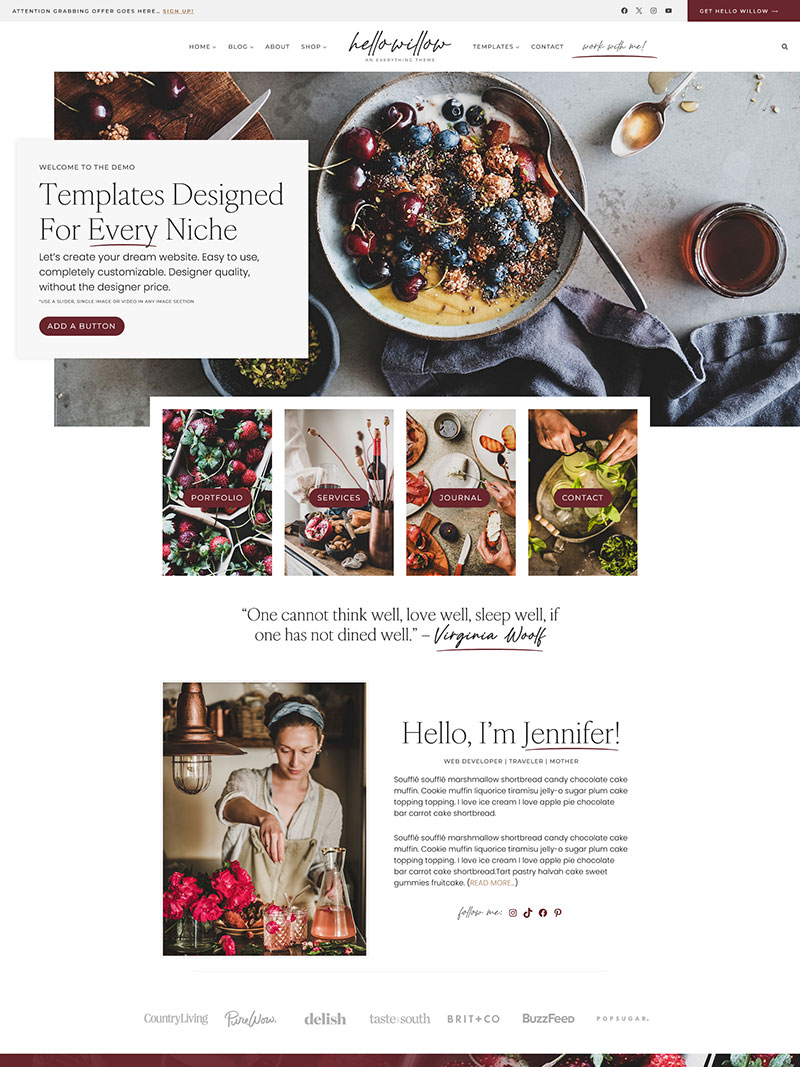 Hello Willow Theme Wordpress Kadence Feminine