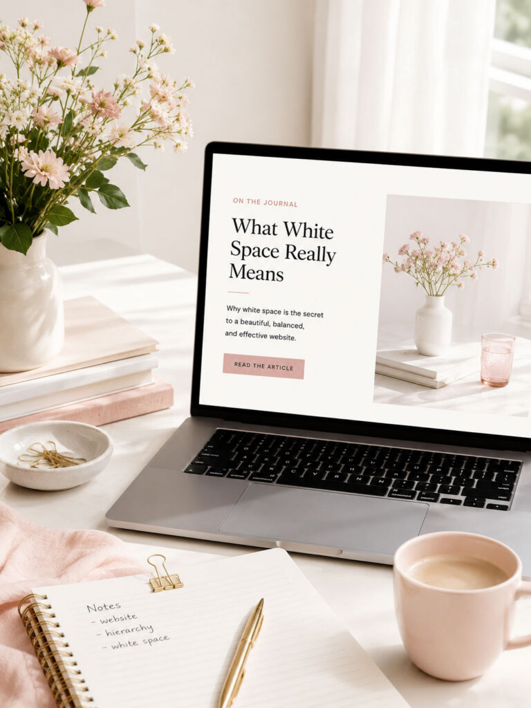Editorial workspace featuring a website homepage wireframe illustrating visual hierarchy and the natural reading path through a webpage.