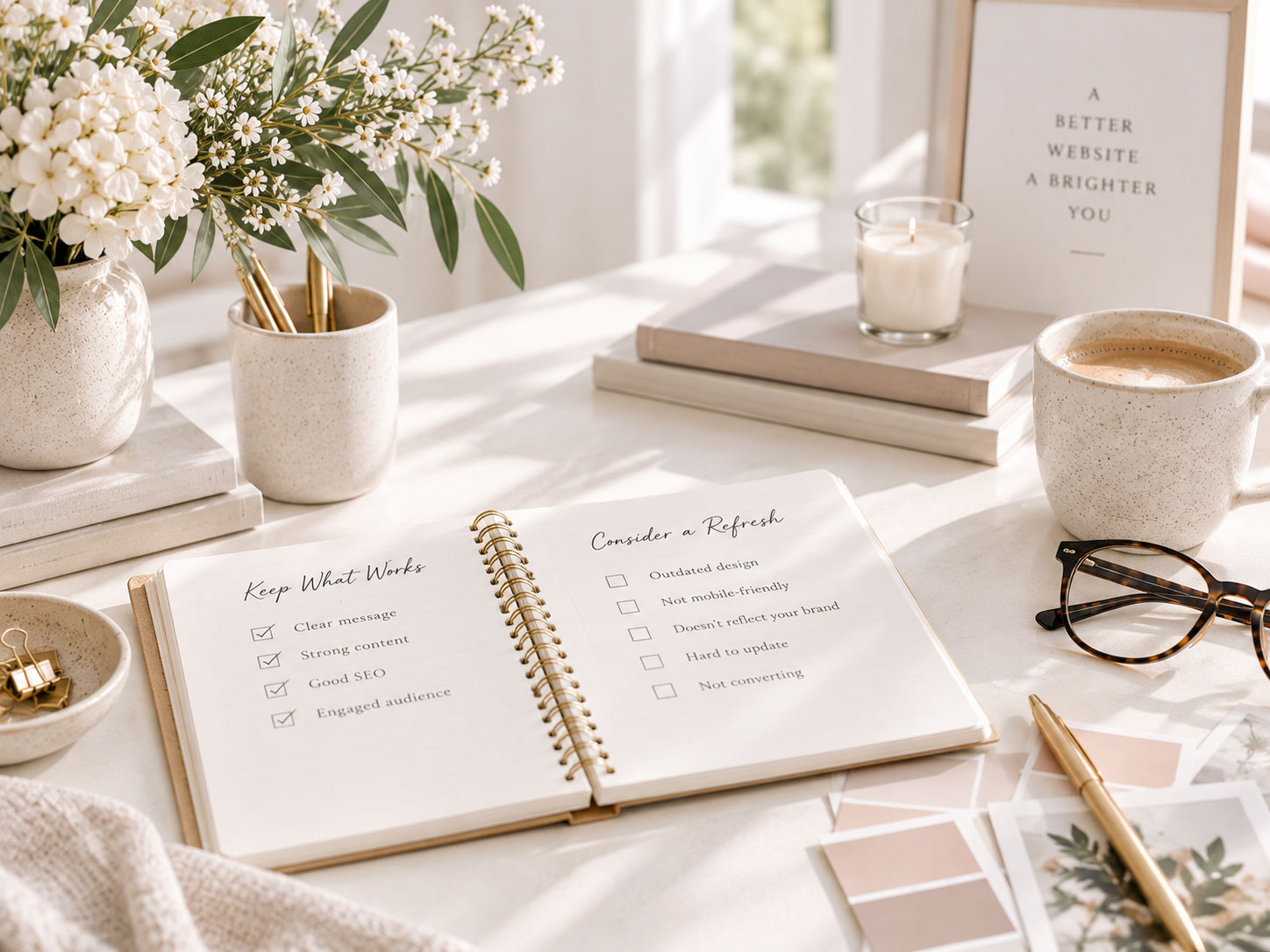 Website refresh checklist comparing what to keep and when to consider updating your website.